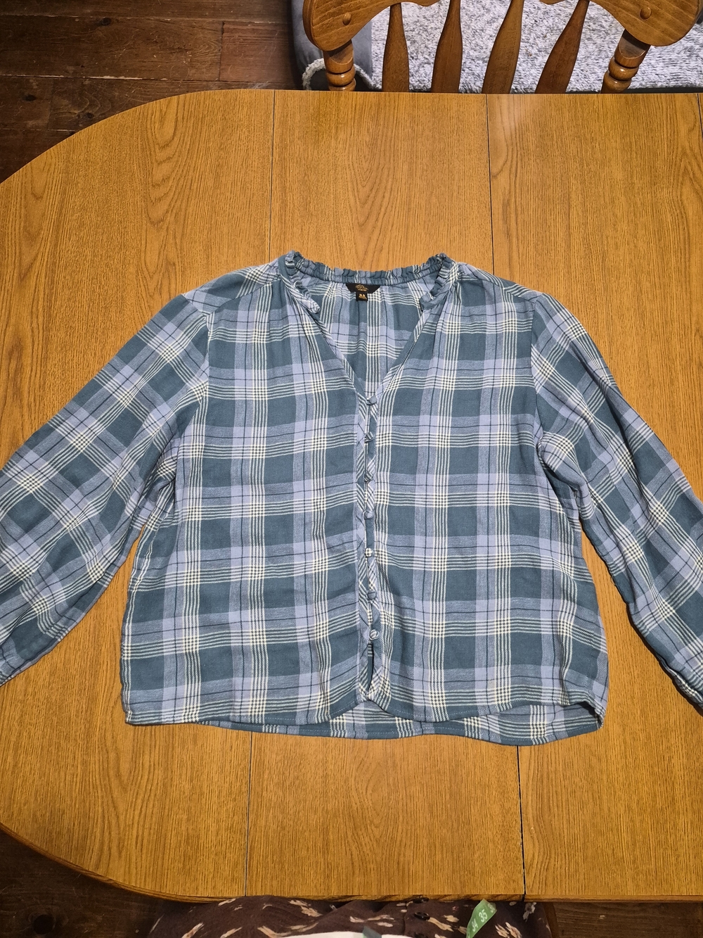 L.L. Bean Green and White Plaid Button-Down Blouse